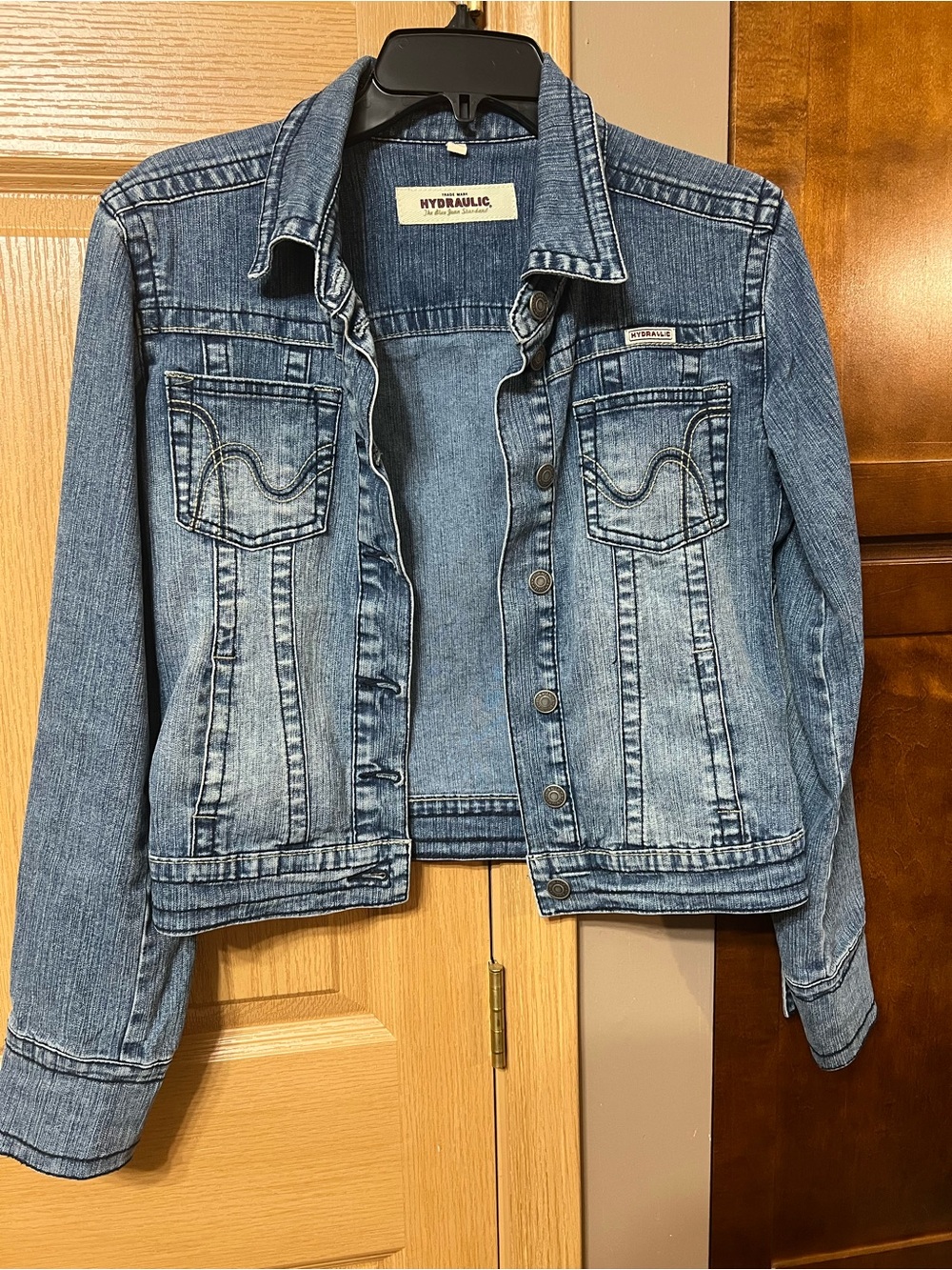 Hydraulic Dark Blue Denim Jacket with Maroon Logo